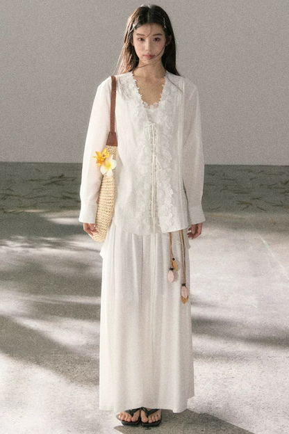 V-Neck Lace Tie Cardigan