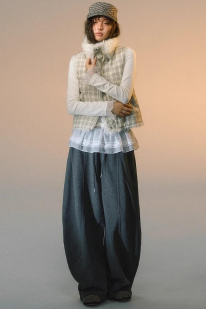 Plaid Patchwork Lamb Wool Reversible Vest