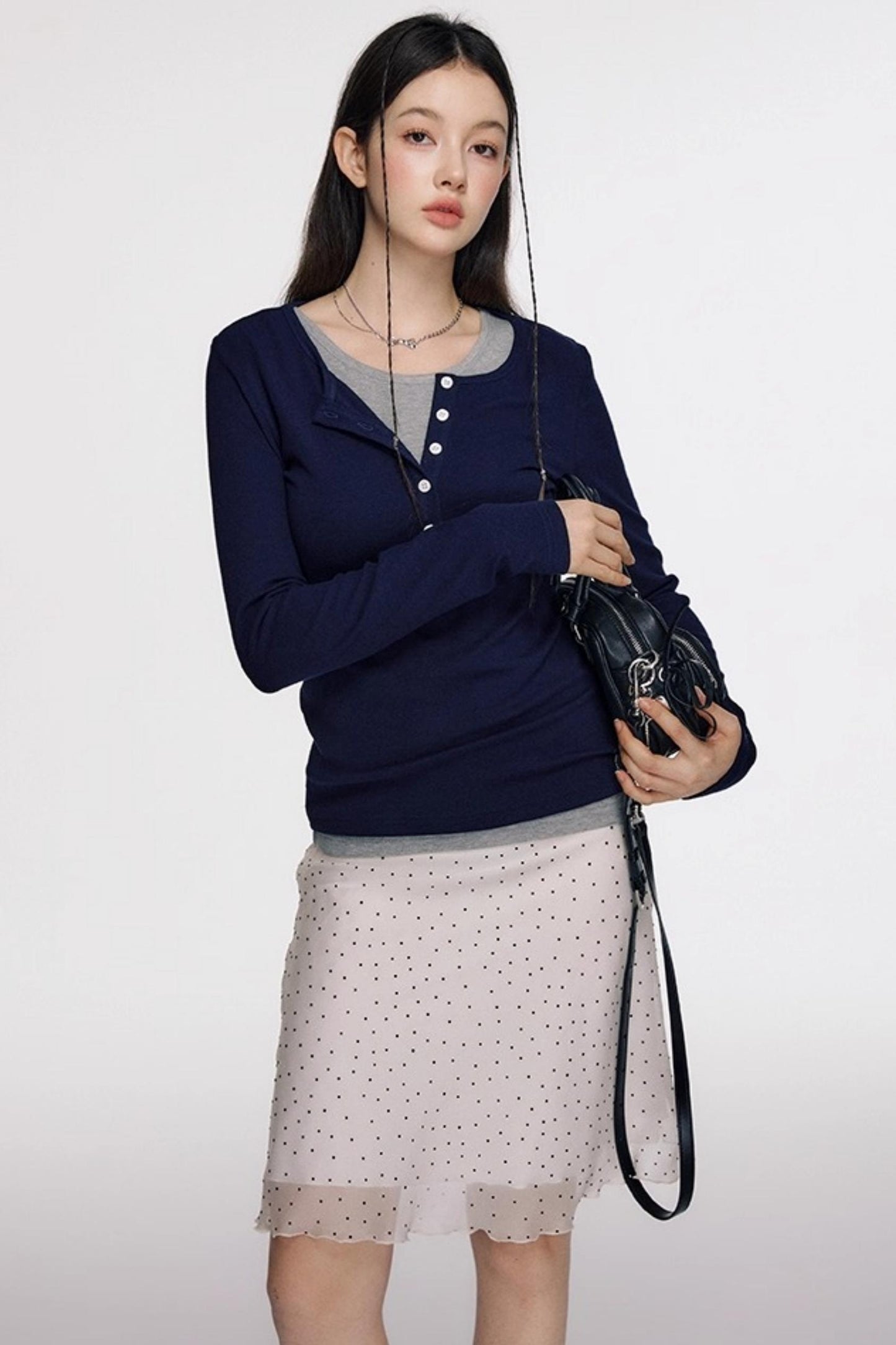 Open Front Long-Sleeved T-shirt & Vest Set-Up