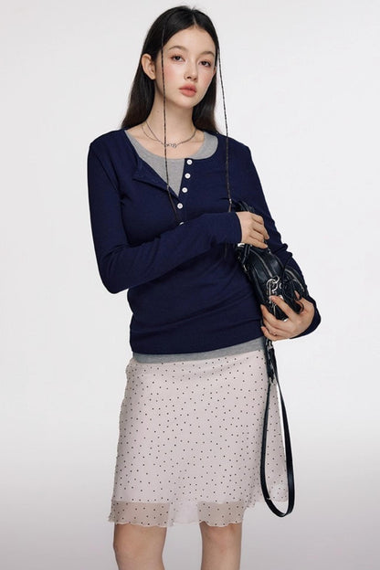 Open Front Long-Sleeved T-shirt & Vest Set-Up