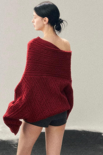 American Off-Shoulder Cable Sweater