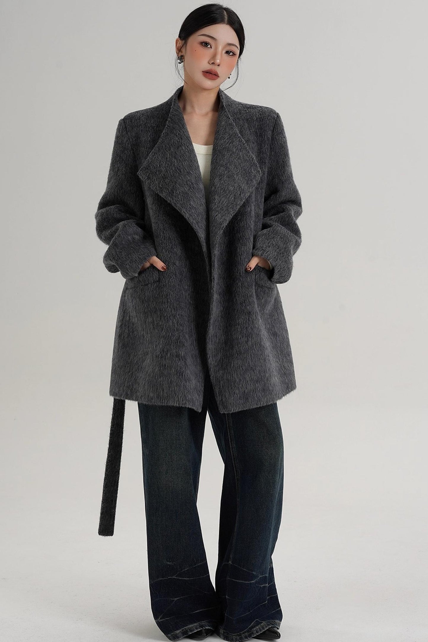 Elegant Gray-Blue Wool Coat