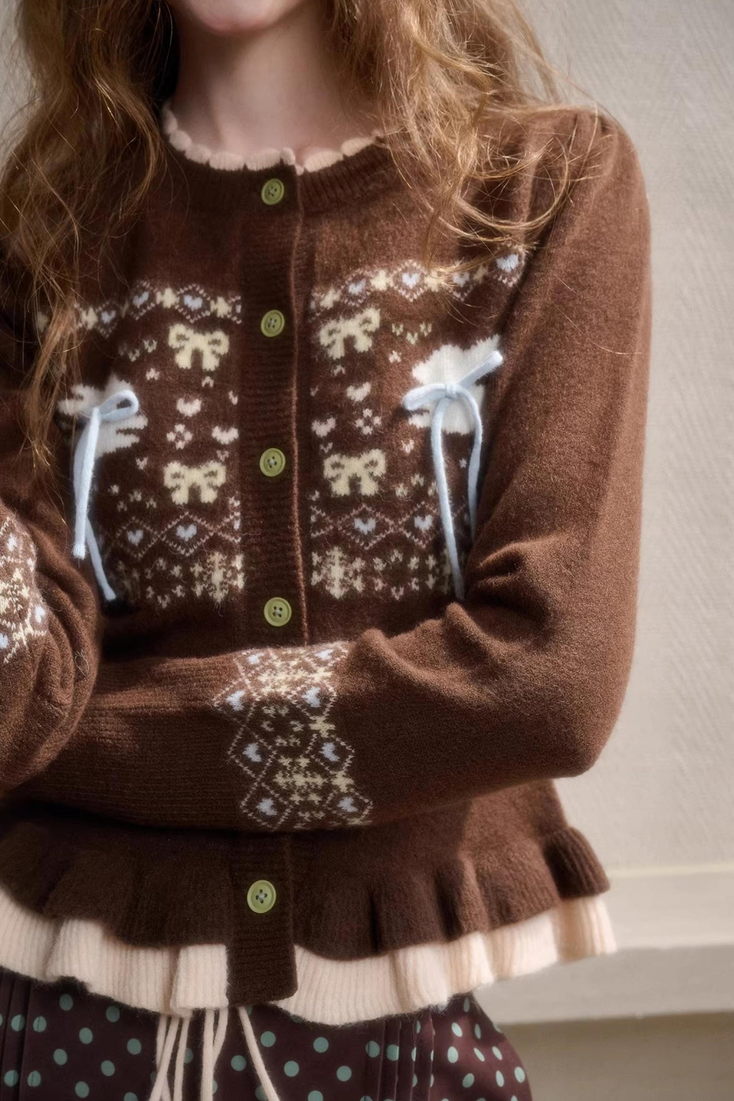 Green Apple Fair Isle Cardigan Top Set-Up