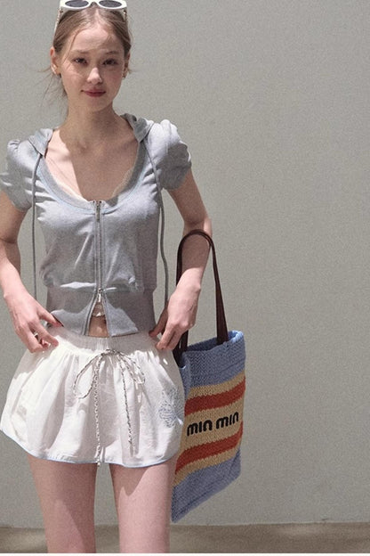 Color Block U-Neck Hooded Cardigan