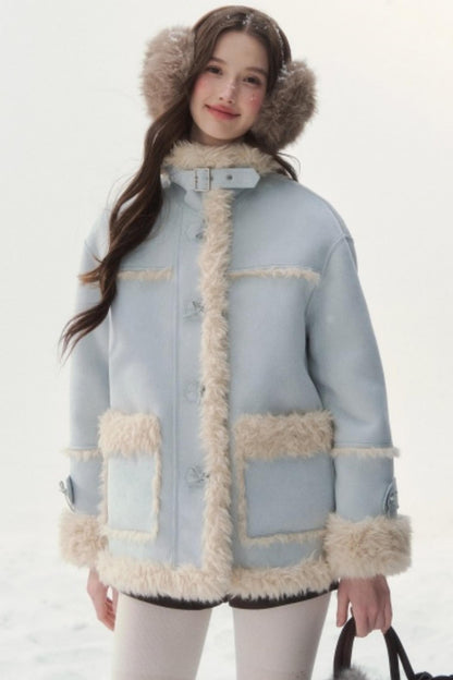 Pink and Blue Reversible Fur Coat
