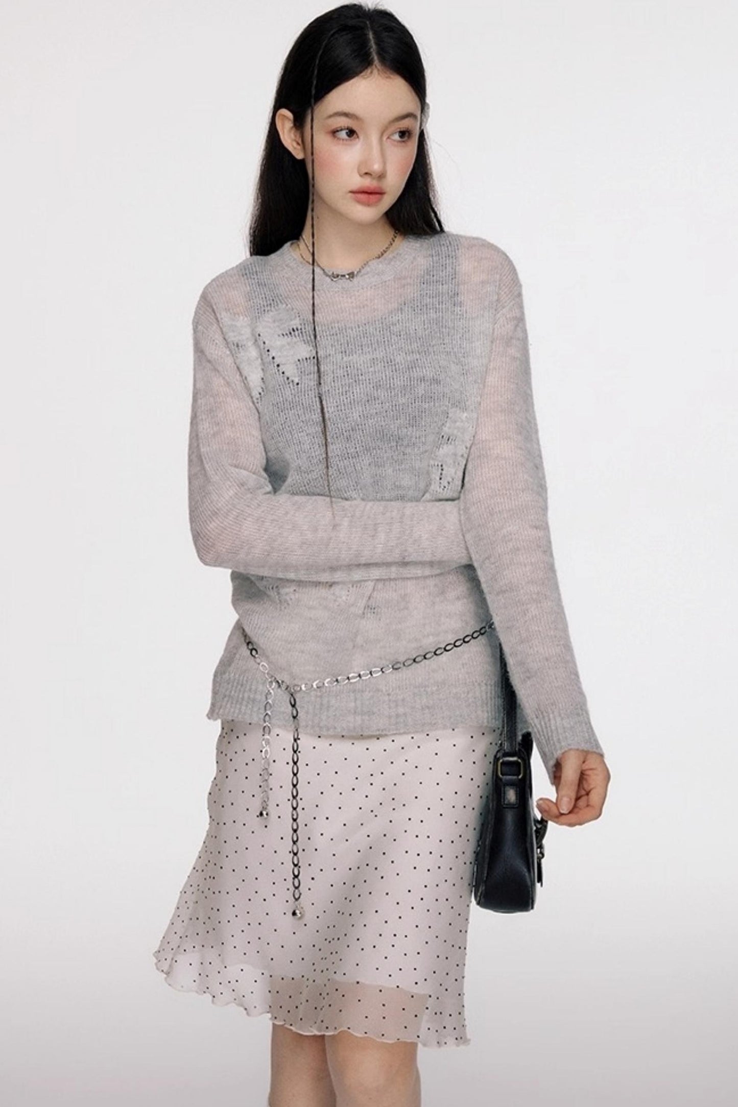 French Polka Dot A-Line Chiffon Skirt