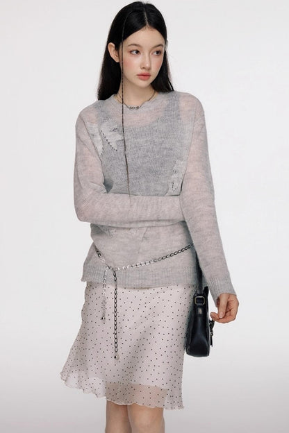 French Polka Dot A-Line Chiffon Skirt