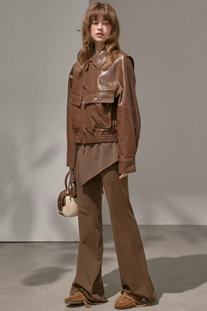 Patchwork Fleece-Lined Flared Pants