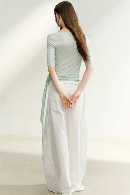 Double-Layer Tie-Waist Top