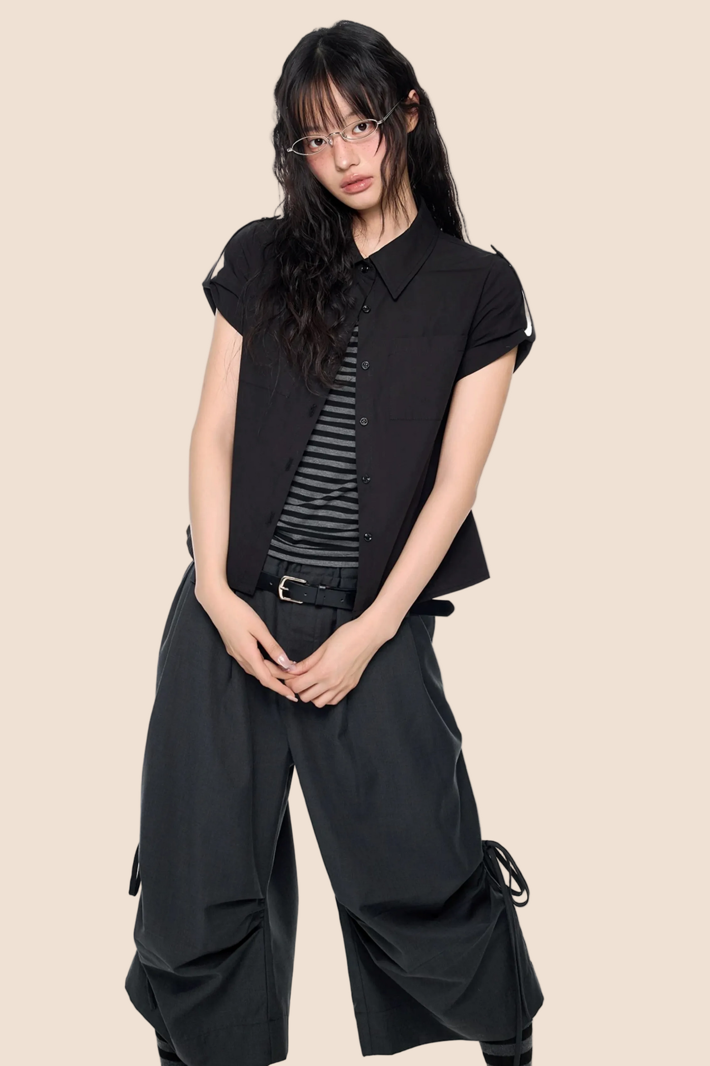 Plaid Retro Short Blouse Set-Up