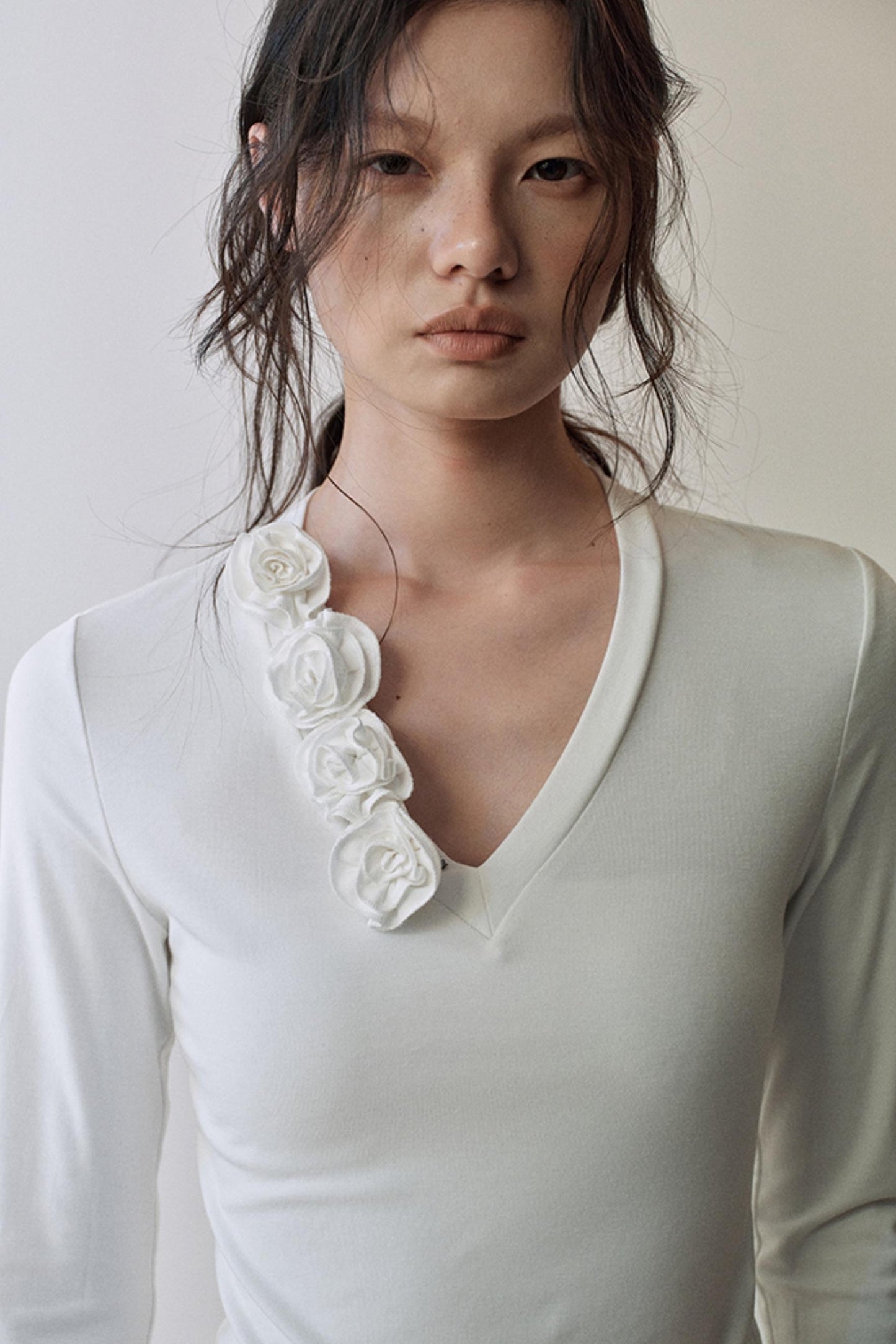 Elegant V Neck Flower T-Shirt