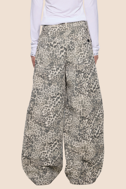 Leopard Print Retro Wide-Leg Jeans