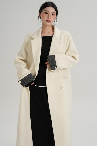 Turn-Sleeve Suit Collar Long Wool Coat