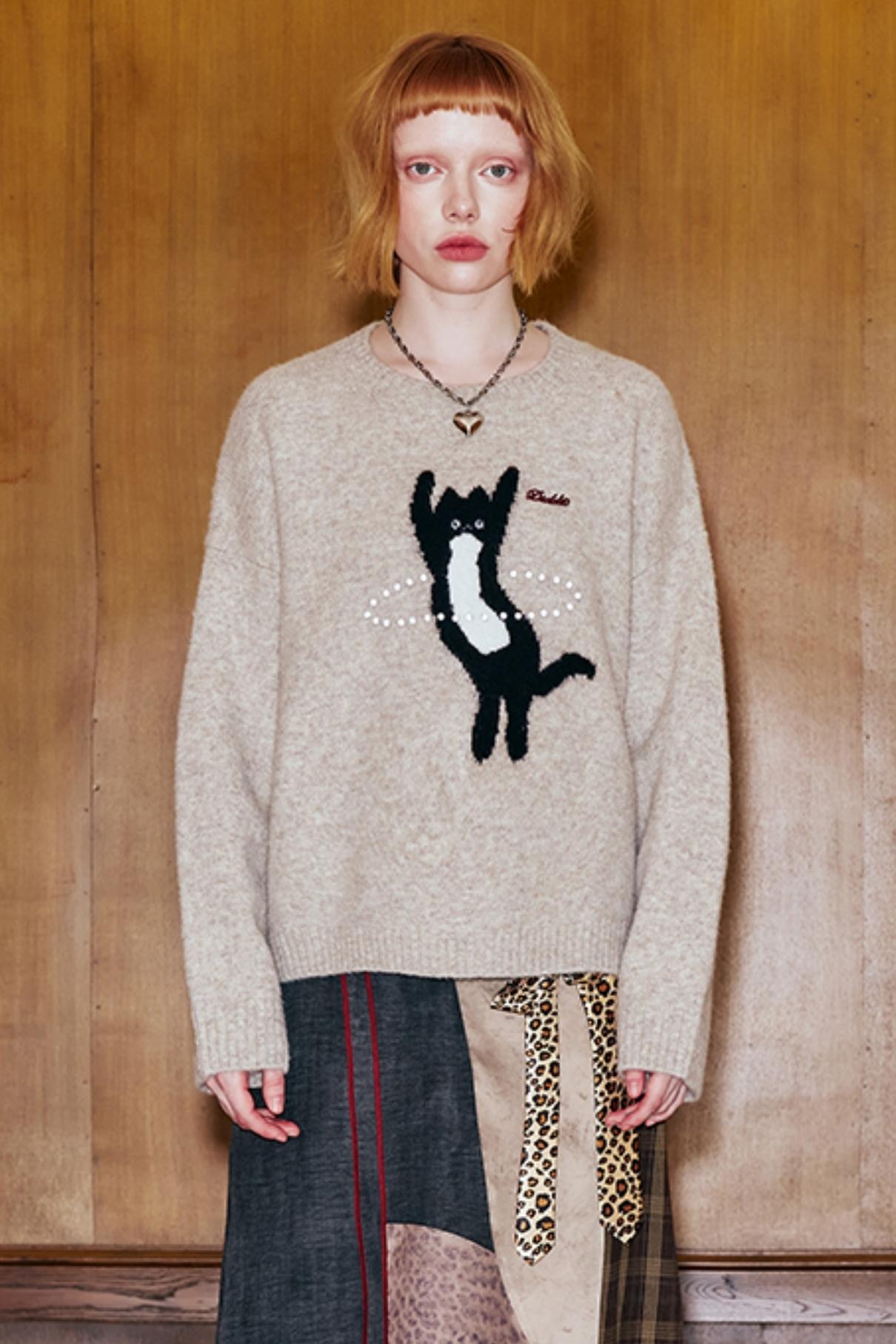 Dancing Kitten Round Neck Sweater