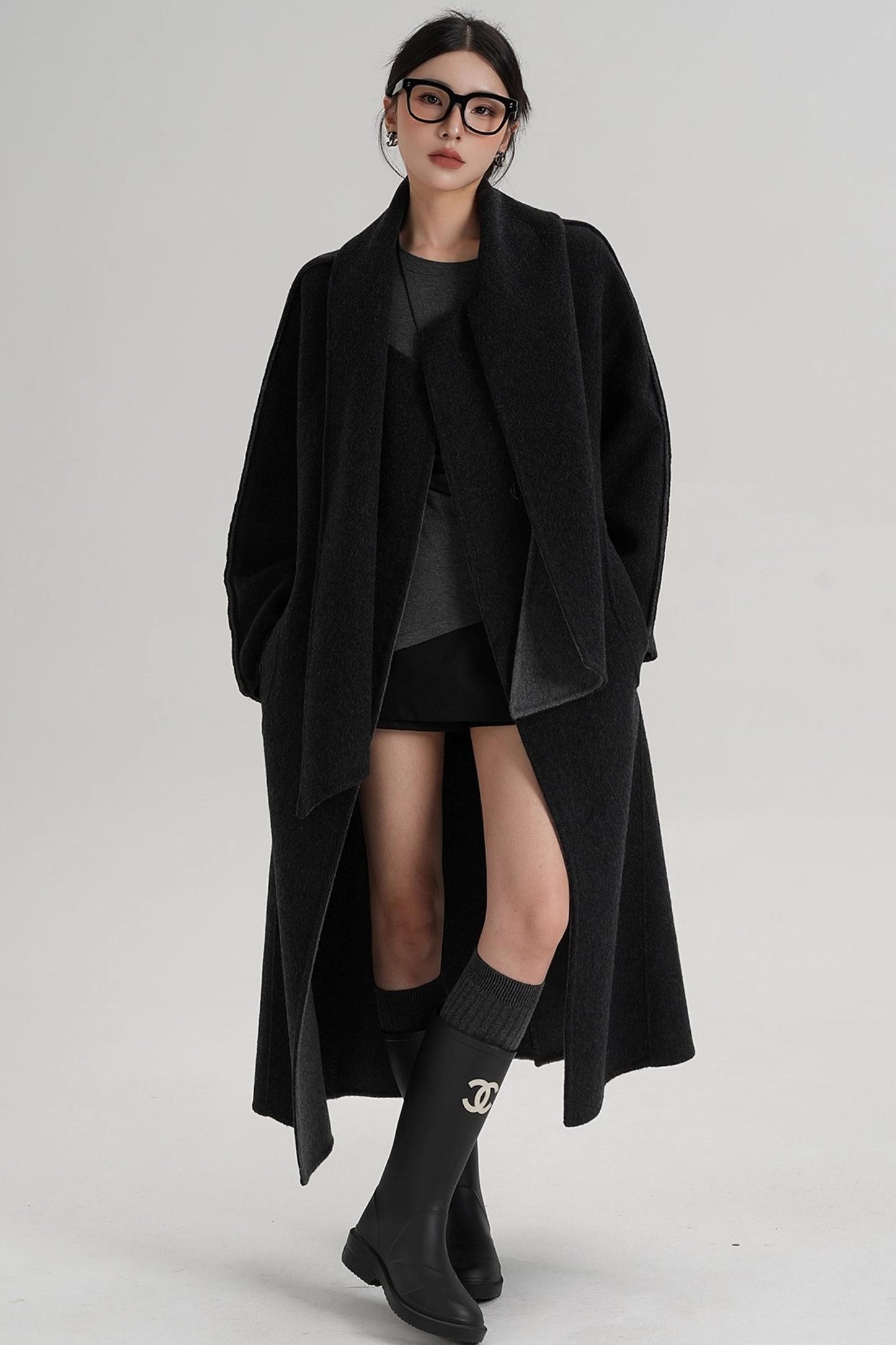 Reversible Two-Tone Scarf Wool Coat