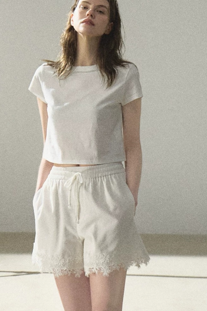 Lyocell-Spitzenhose mit weitem Bein