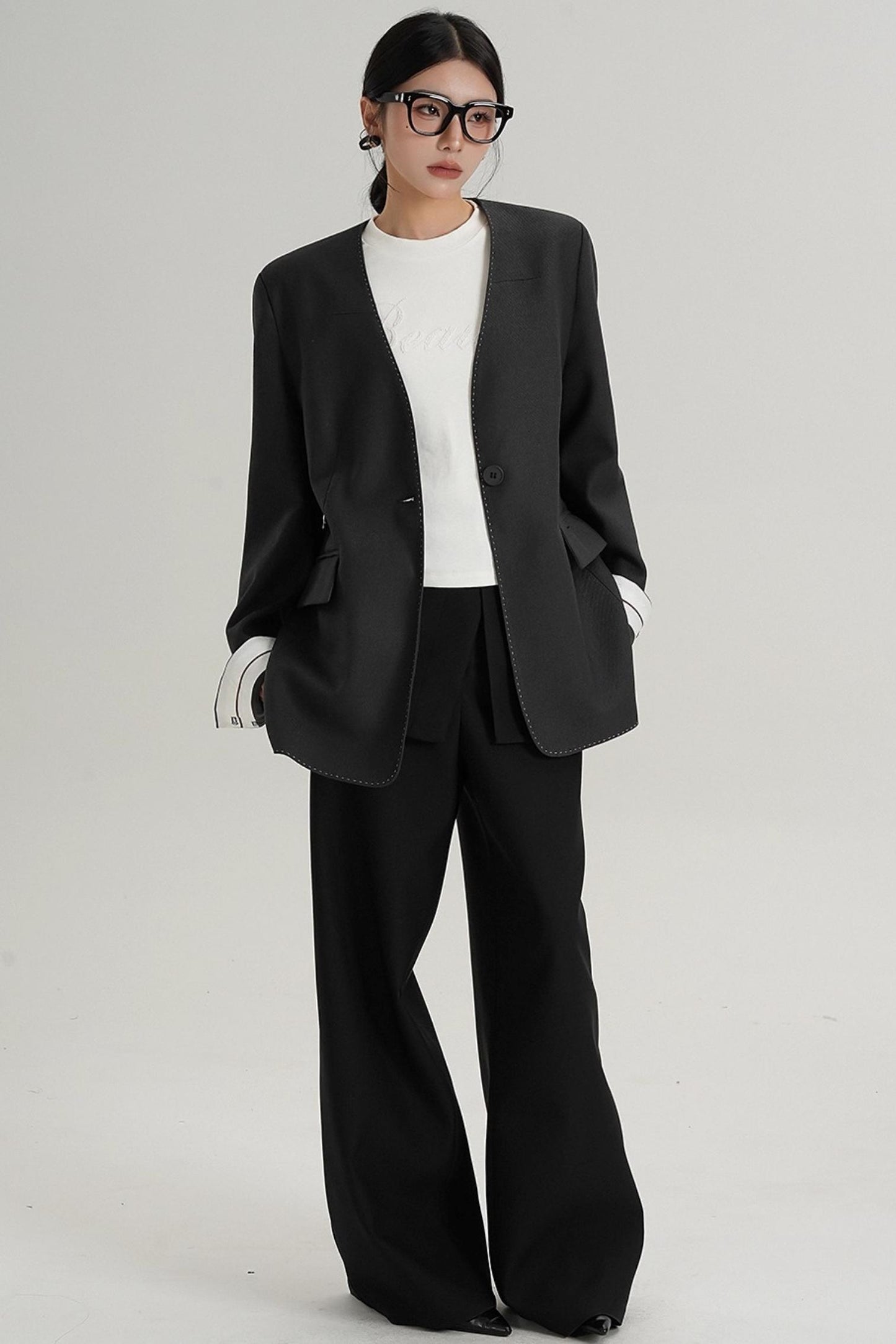 High-End Belted Long Sleeve Blazer