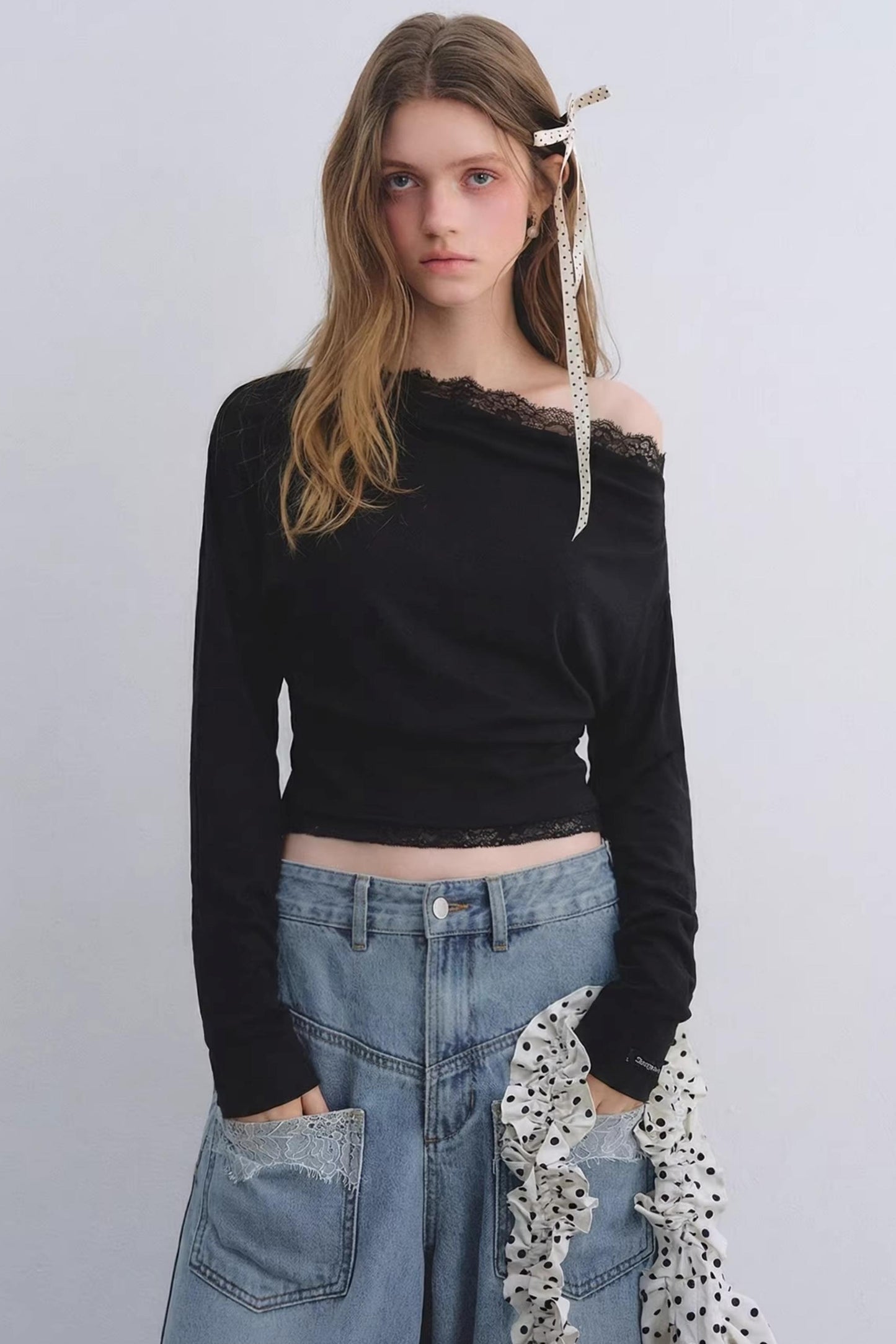 Lace Patchwork Turtleneck Top