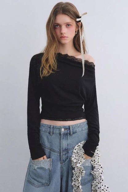 Lace Patchwork Turtleneck Top