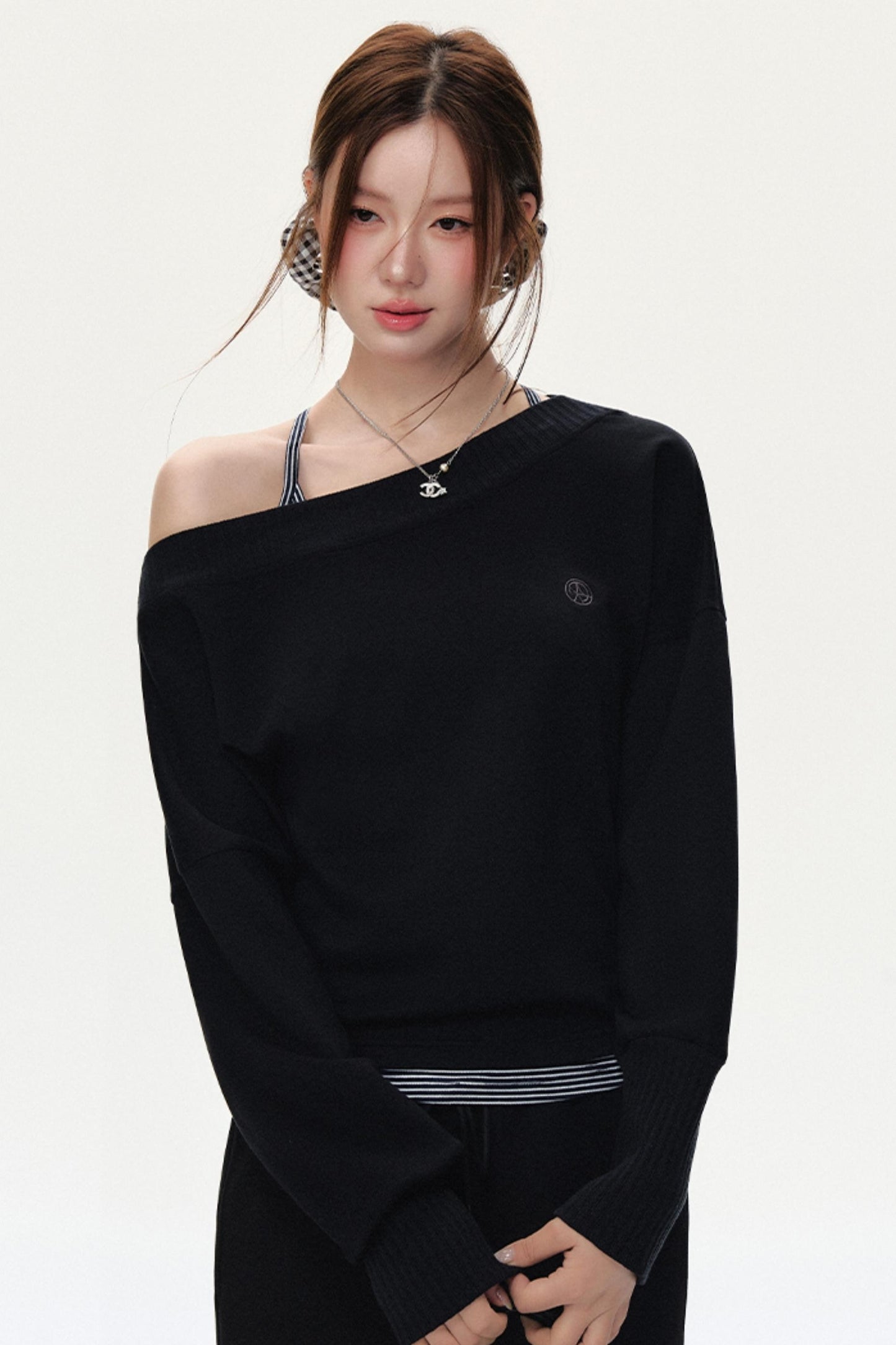 Fashion Oblique Shoulder Tops Set-Up