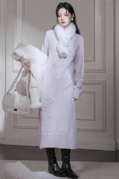 Light Purple Wool Floral Dress Set