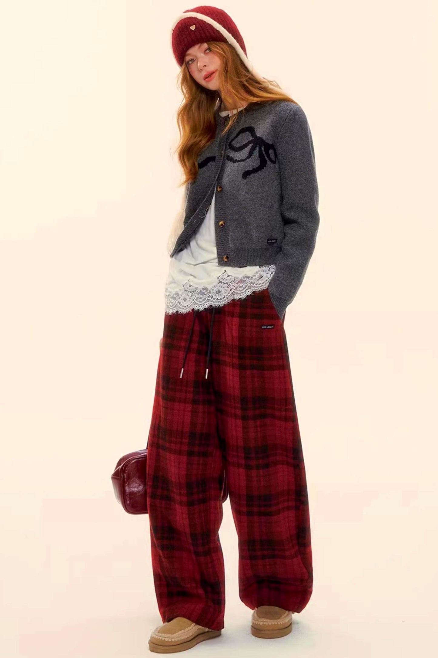 Woolen Plaid Retro Fleece-Lined Pants