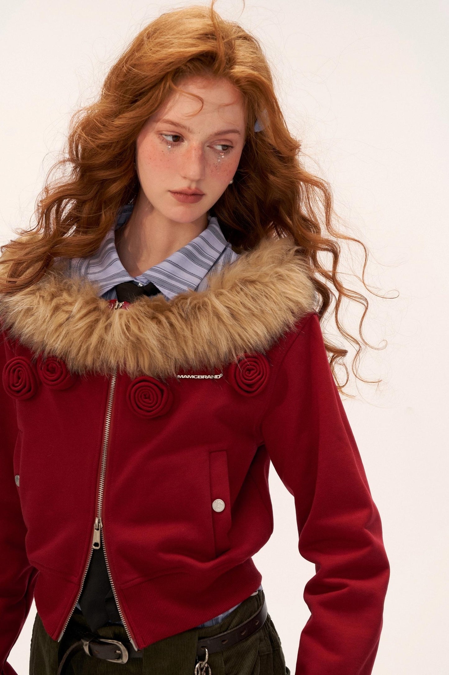 Detachable Fur Collar Double Zipper Jacket