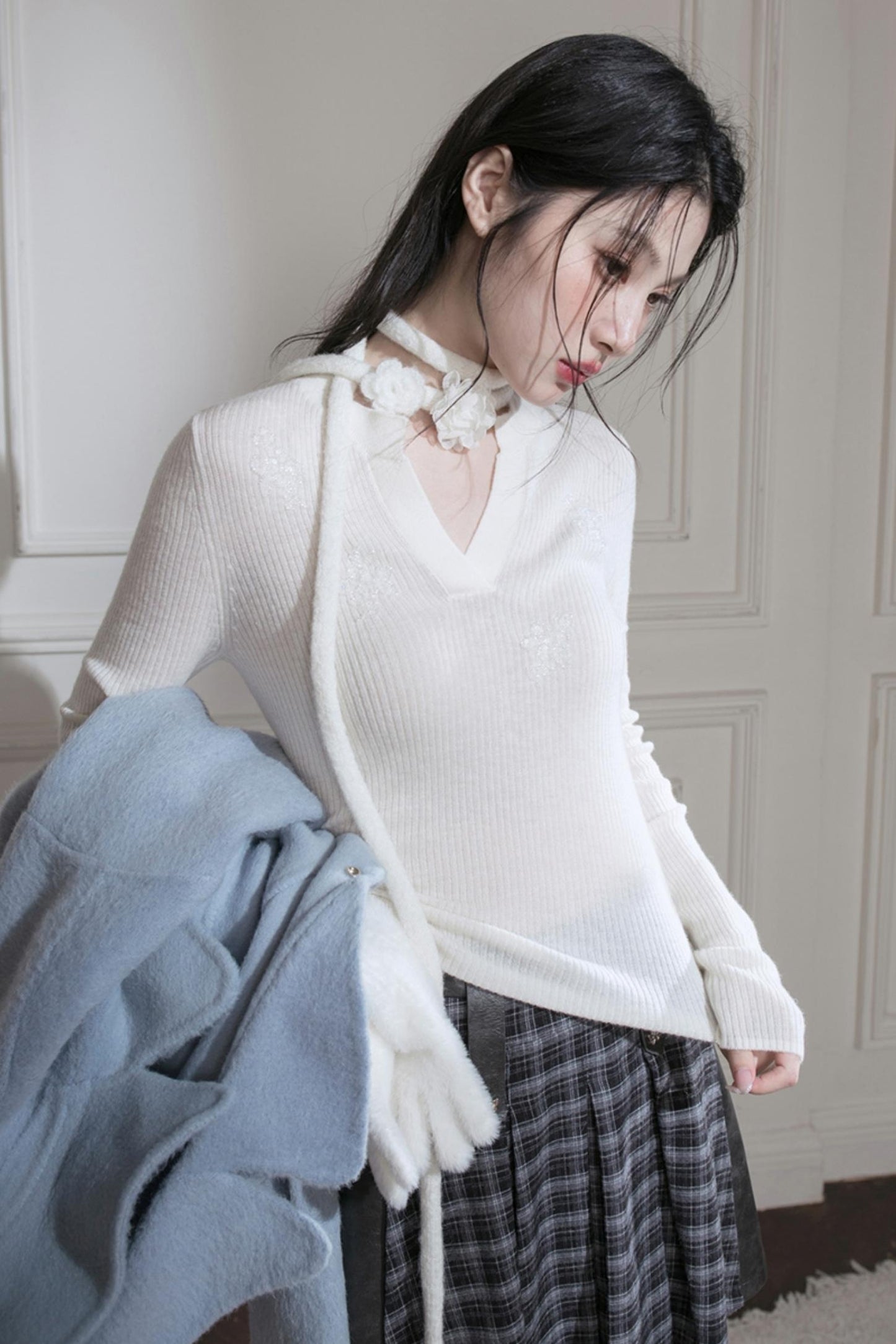 Wool Sequin Embroidered Top