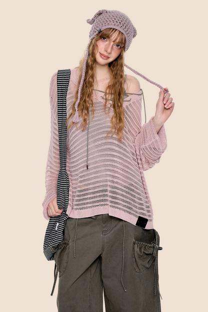 Blusa a righe con colletto e cut-out