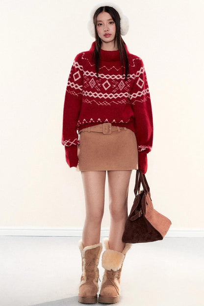 Woolen A-Line Culottes Skirt