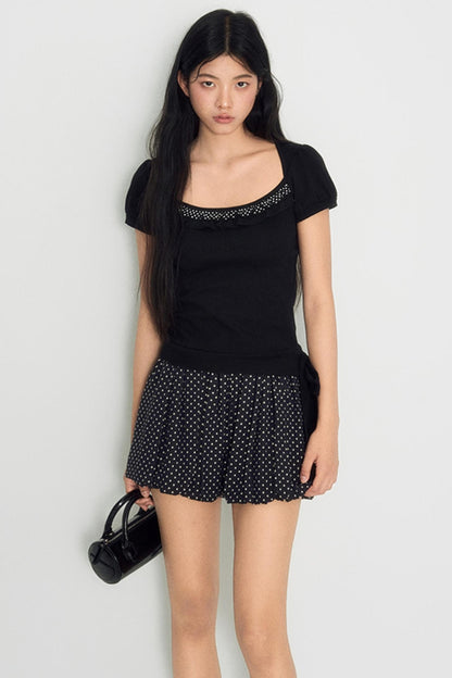 Nap Sweet Lace Tie Slim Top