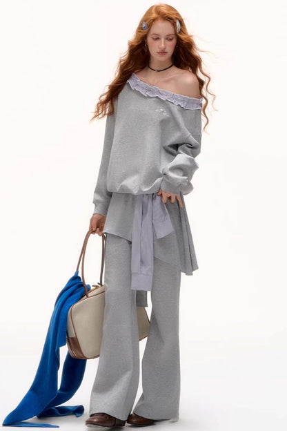 Asymmetrical Striped Ruffle Sweatshirt