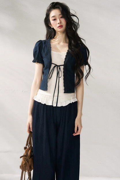 Floral Lace Suspender Cardigan Set-Up