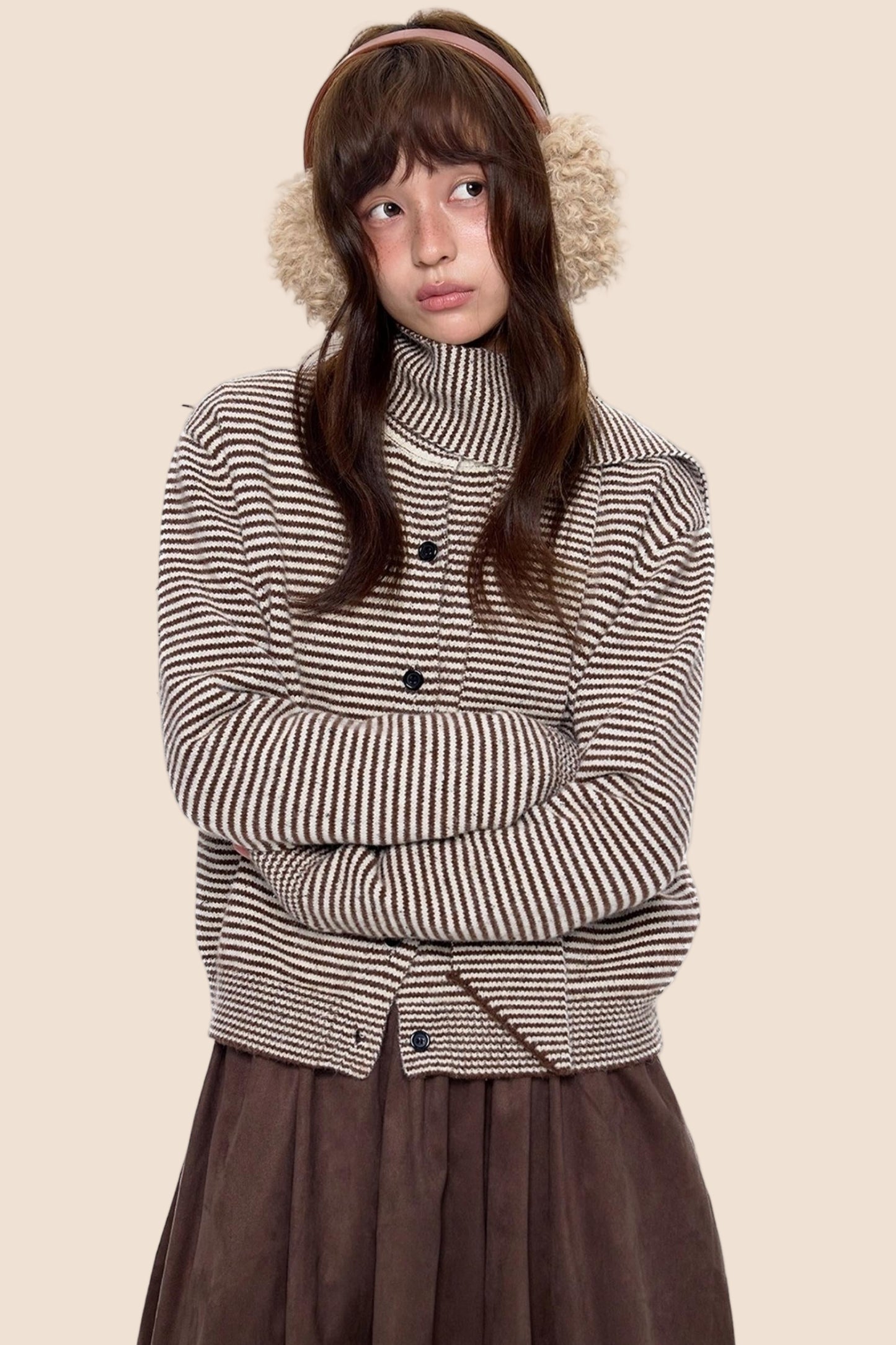 Lazy Striped Knit Cardigan Sweater