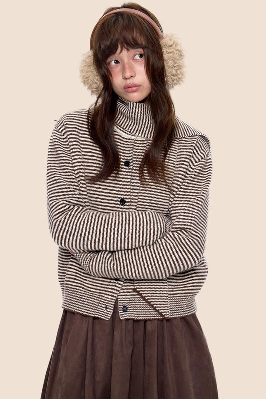 Lazy Striped Knit Cardigan Sweater