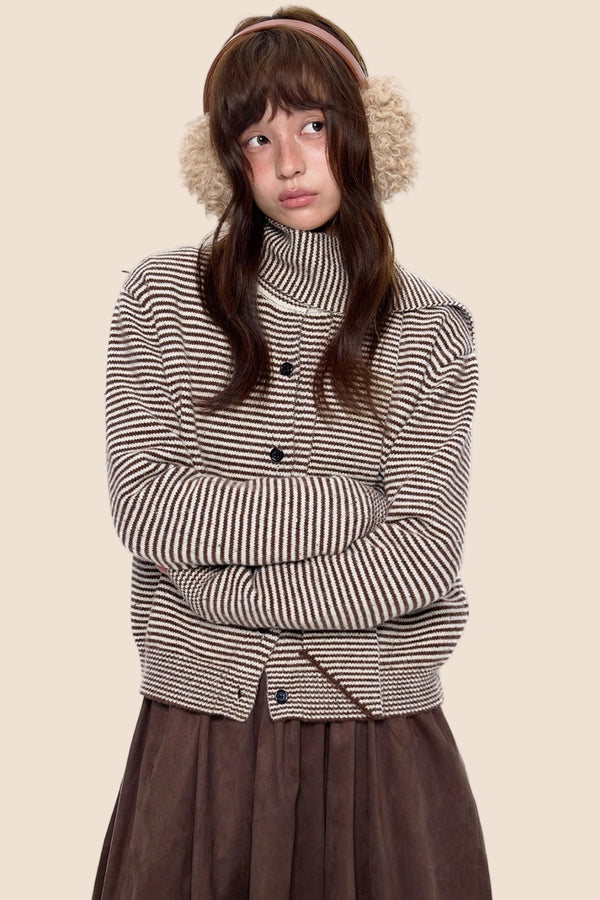 Lazy Striped Knit Cardigan Sweater