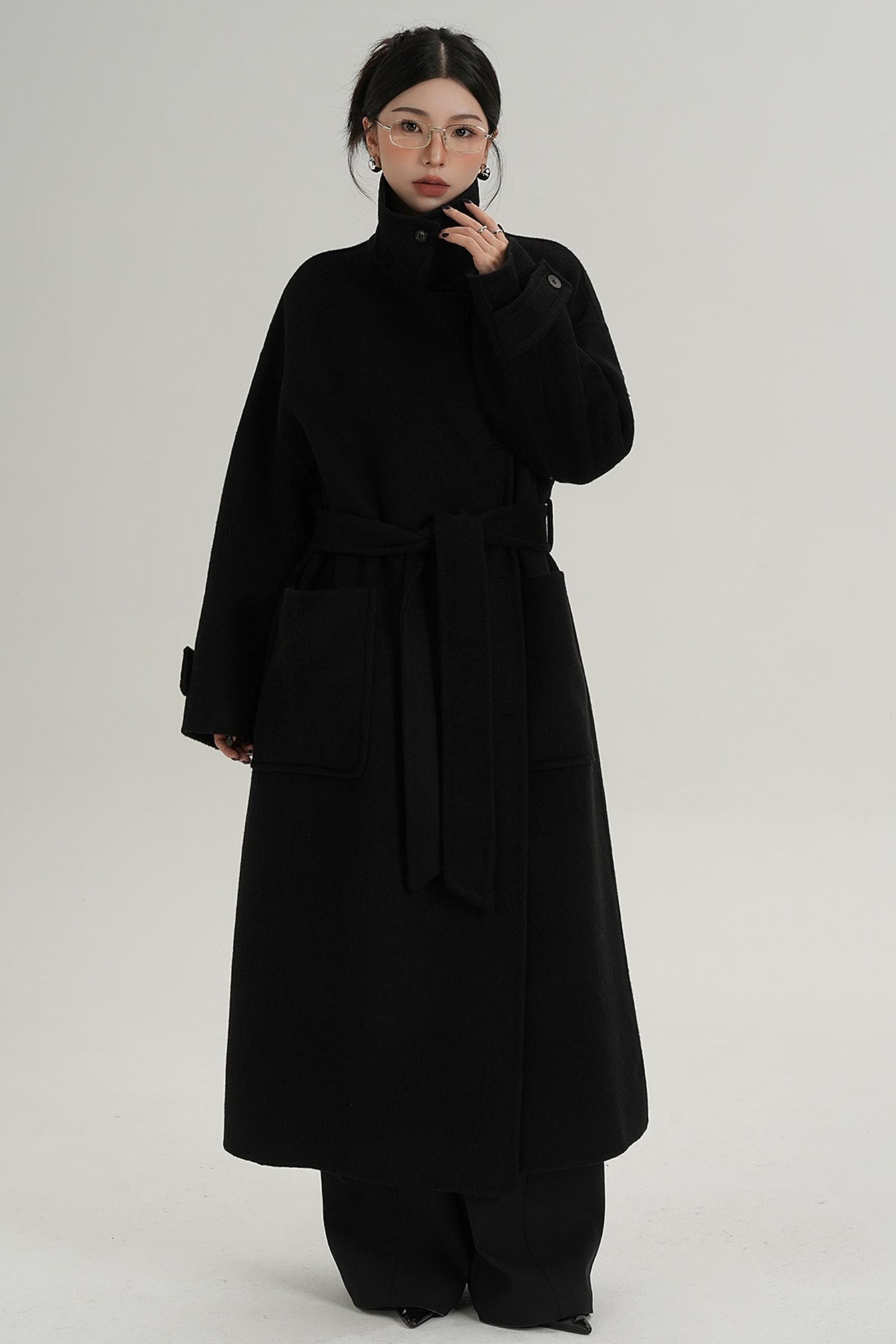 Stand-Up Wool Long Coat