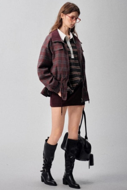 Red Plaid Autumn Waist Jacket