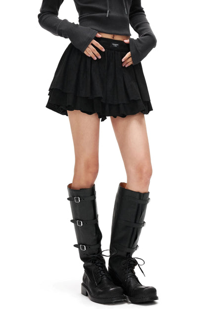 Suede Ruffled A-Line Skirt