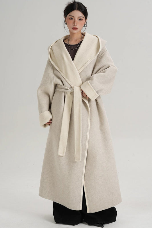 Temperament Hooded Wool Reversible Coat