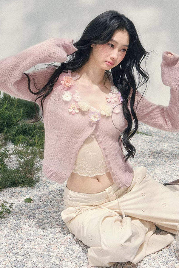 Spring Soft Breeze Floral Sweater Set-Up