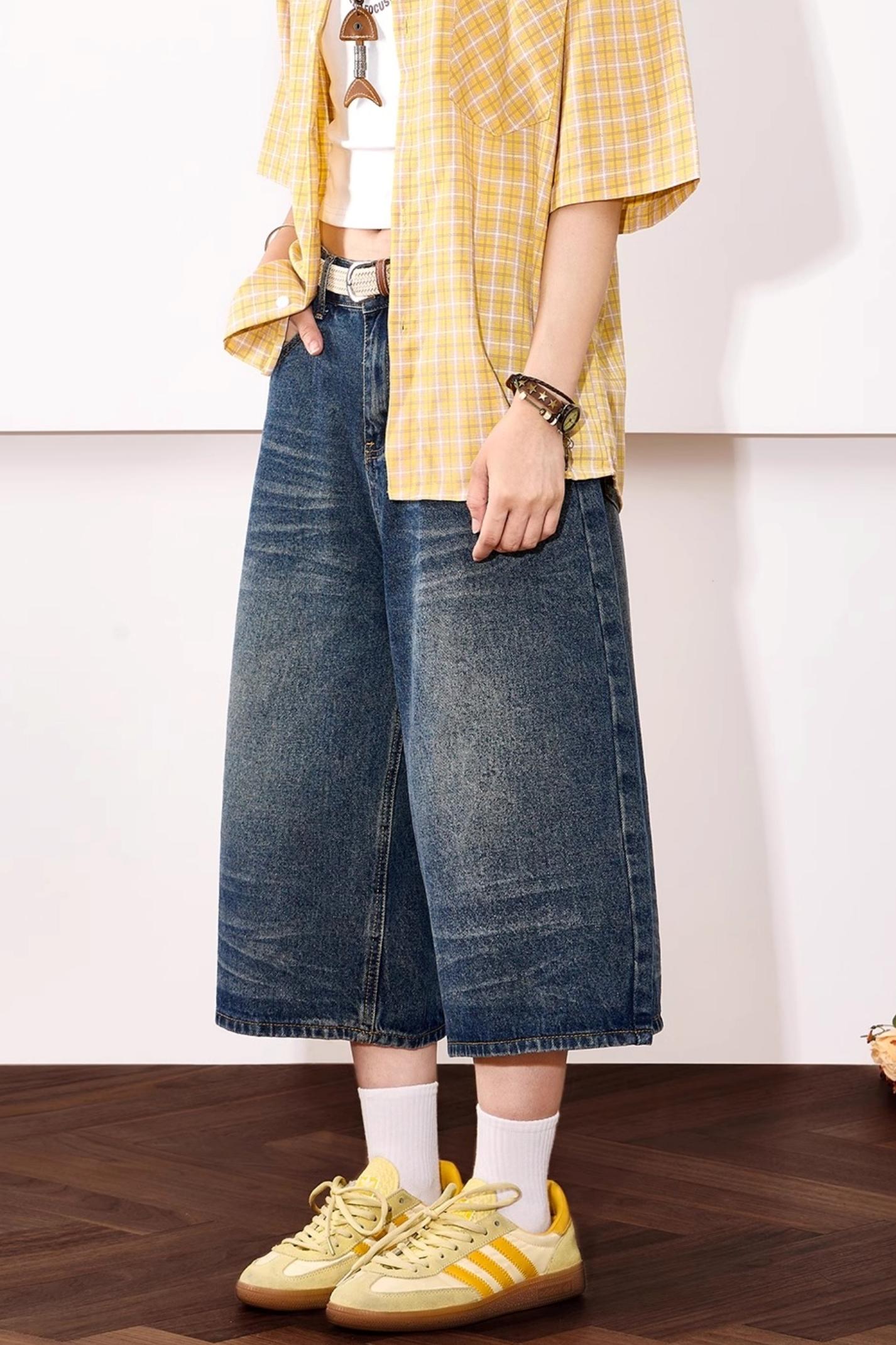 High-Waisted Whisker Denim Shorts