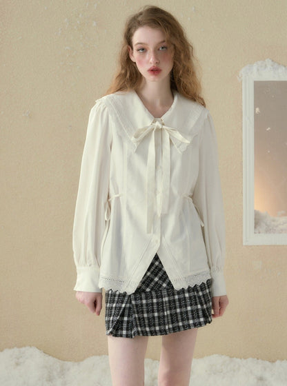 V-neck lace large lapel loose shirt