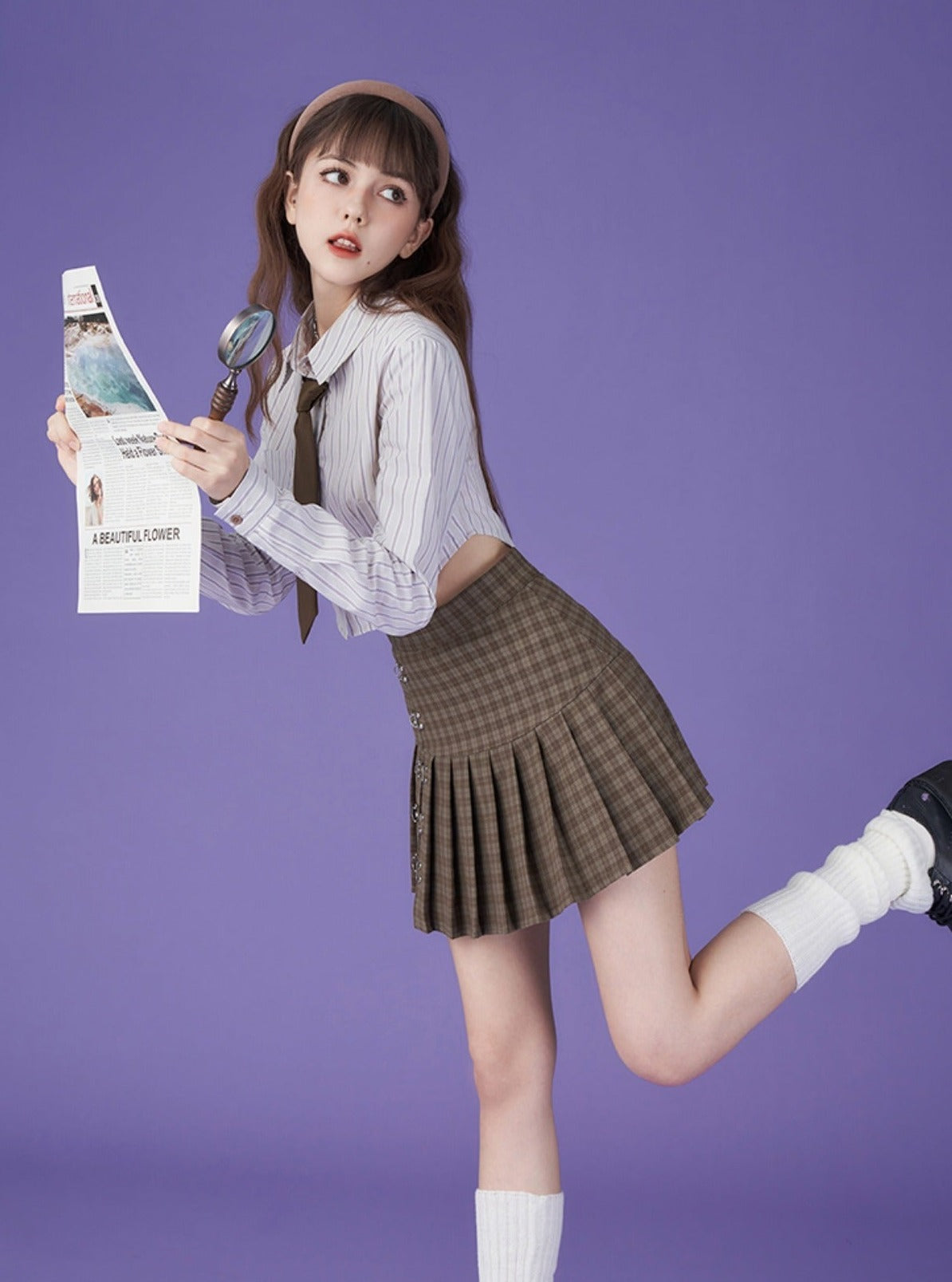 ace-up Long-Sleeved Short Shirt