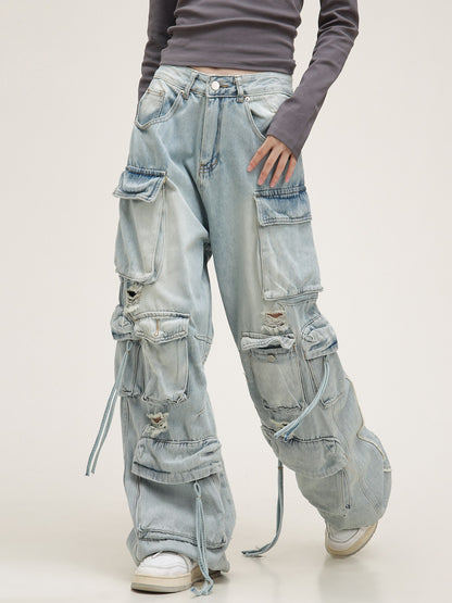 American Retro Multi-Pocket Jeans Pants