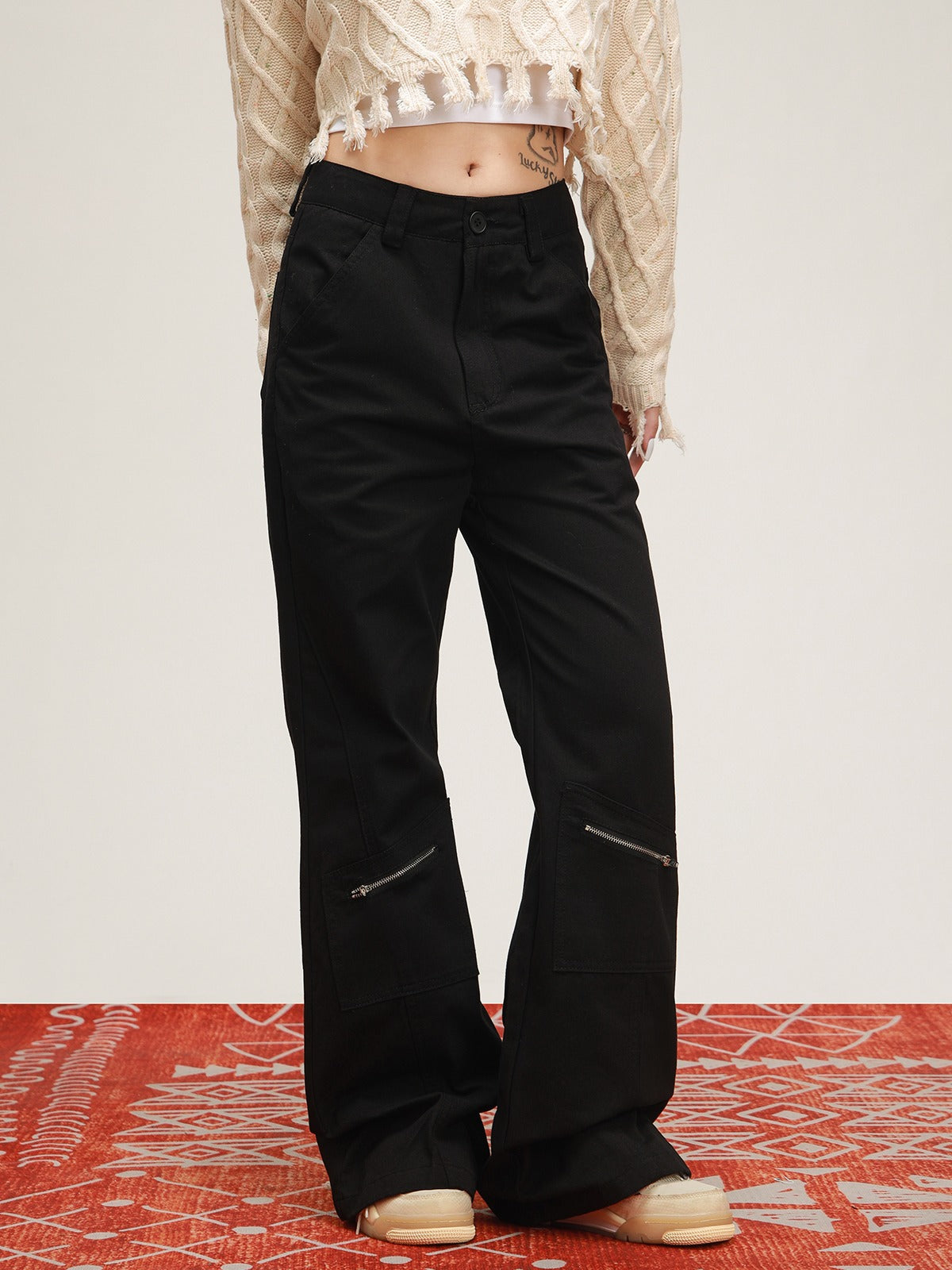 American zipper pocket bootcut casual pants