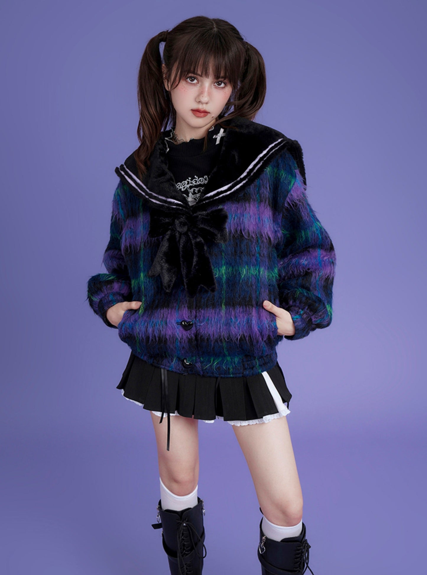 Plaid sailor collar jacket