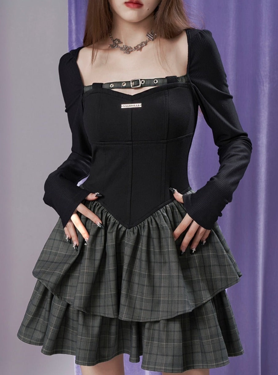 High Waist Grid Cake Dress