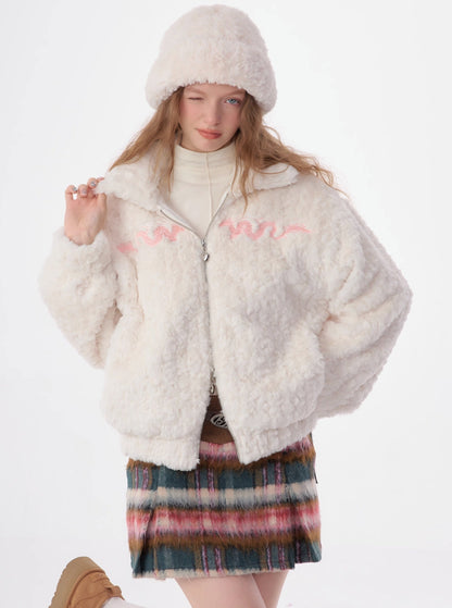 American dragon embroidery lamb wool coat