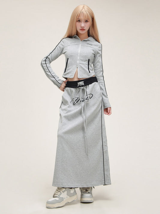 American Vintage Cropped Hooded Casual Skirt Set